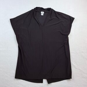 Chico's V-Neck Top Women 2 Large Black Slinky Minimalist Workwear Office Capsule